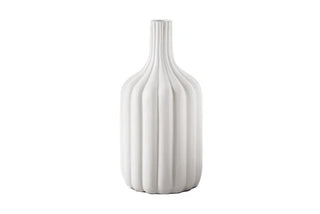Ceramic Round Bottle Vase Matte Finish White-12.00"H