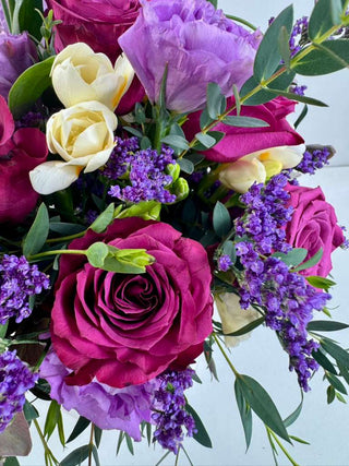 White & Purple Garden Rose Arrangement