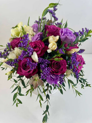 White & Purple Garden Rose Arrangement